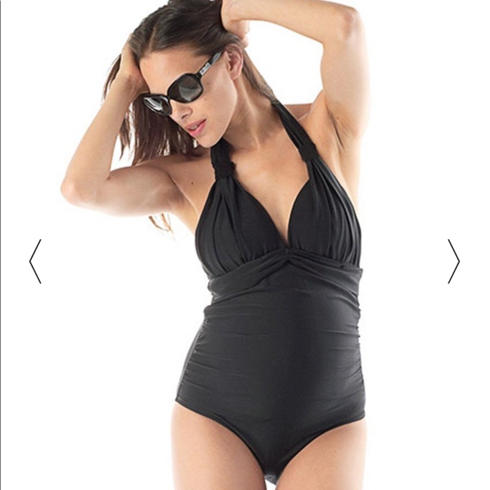 Seraphine black halter neck maternity bathing suit
